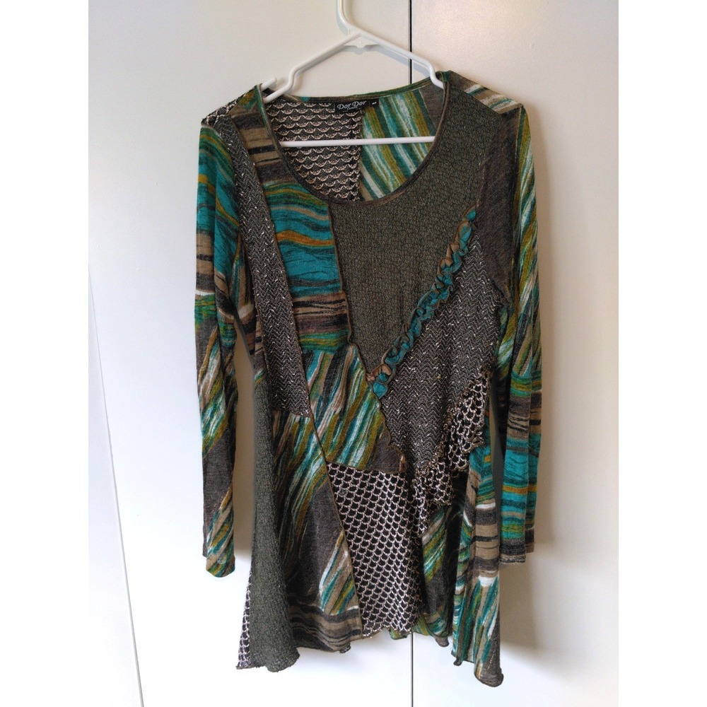 Womens Artsy Patchwork Tunic Top Size M Boho Forest Fairy Goblin  Art to Wear